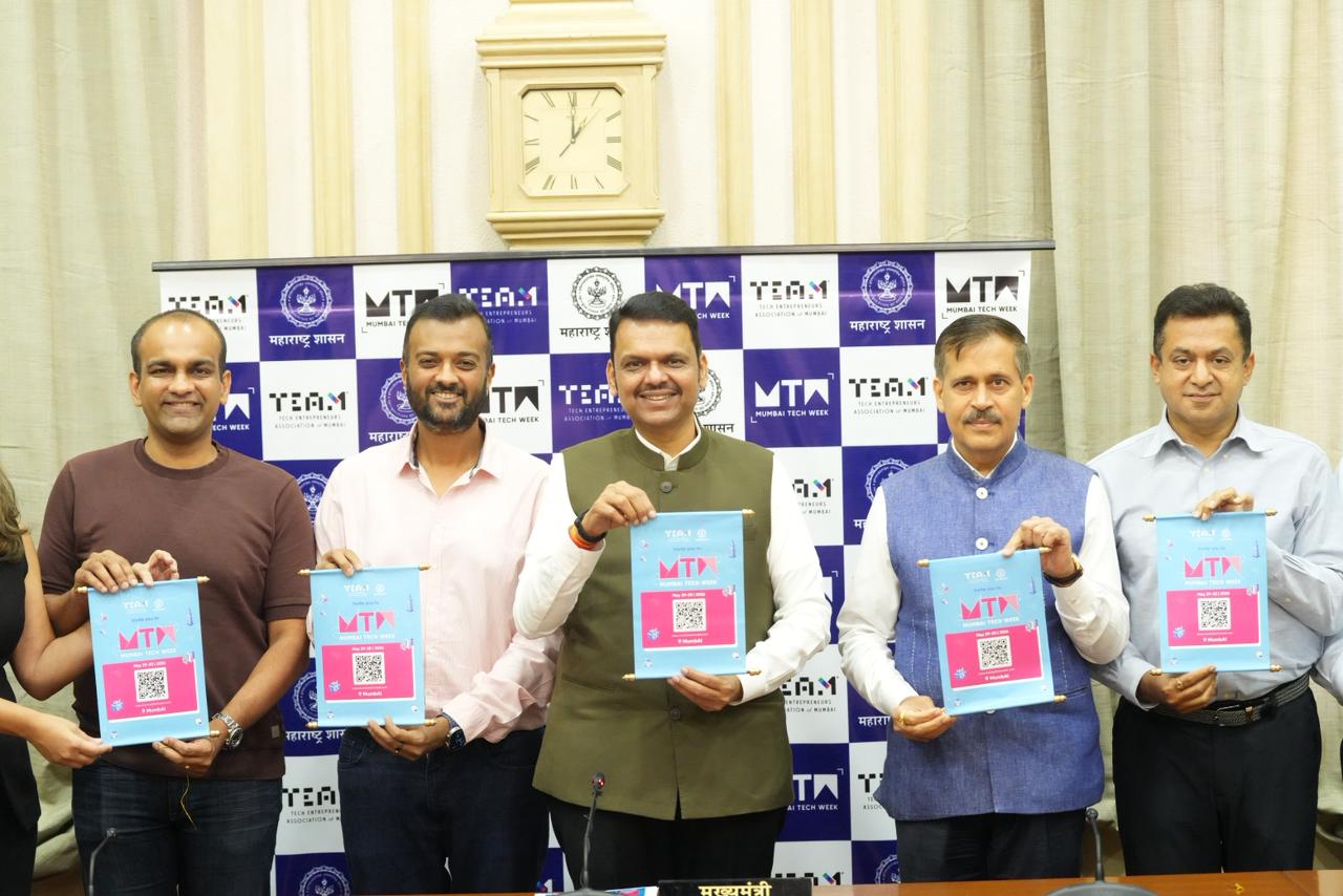 Hon'ble Chief Minister Devendra Fadnavis announcing Mumbai Tech Week 2026, backing the AI in Action theme.